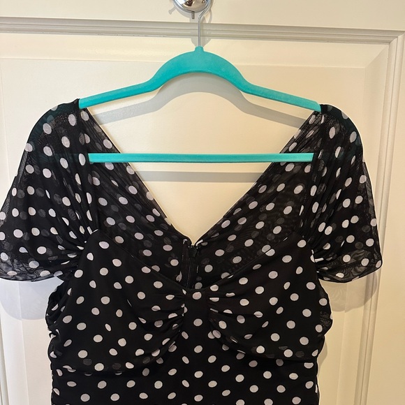 City Chic Ruched black/white polka dot dress plus size US 14 - Picture 3 of 14